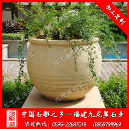園林石材花缽定制 埃及米黃花缽雕刻